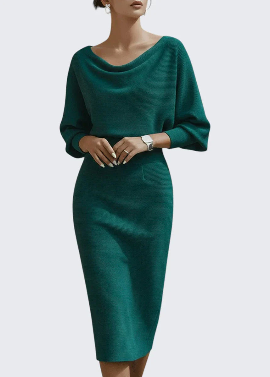 Avery | Cowl Neck Bodycon Midi Dress